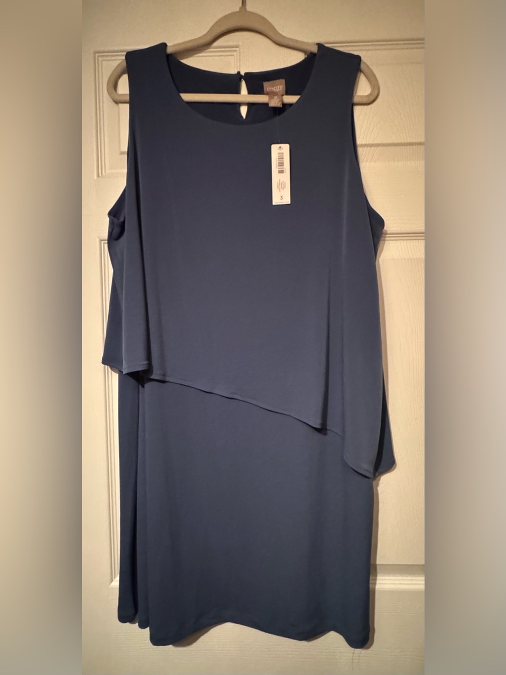 NWT Chicos Sz 3 (XL 16) Sleeveless Asymmetrical Layered Women's Dress Slate Blue